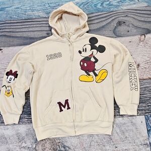 Disney Mickey Mouse Women's Medium Full Zip Sweatshirt Hoodie Chenille Patches